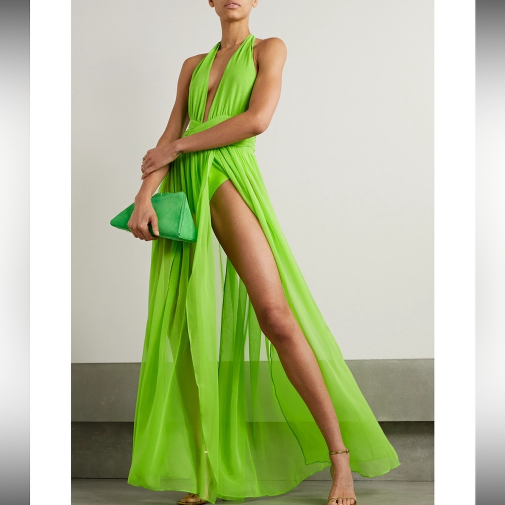 Retrofete Zion Silk Chiffon Haltertop Maxi Dress Green - XS